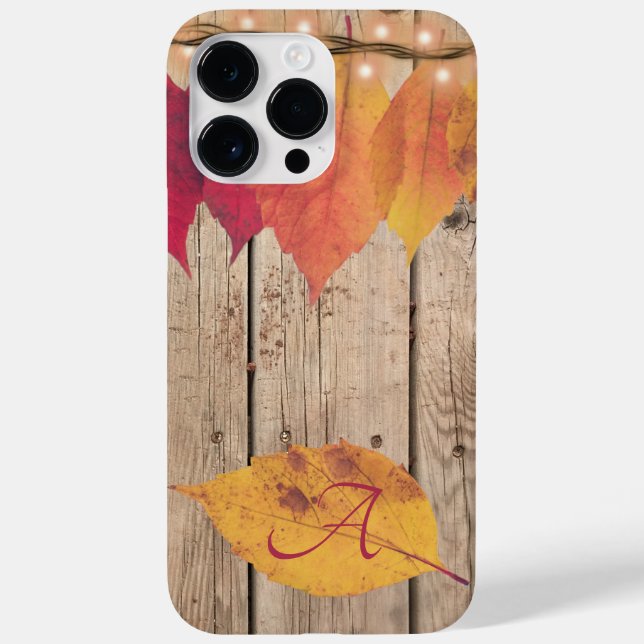 Coques Case-Mate iPhone Monogramme rustique Lumières de feuilles d'automne (Verso)