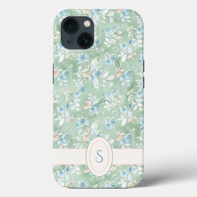 Coques Case-Mate iPhone Monogramme Rustique rose Sage Vert Aquarelle Flora (Verso)
