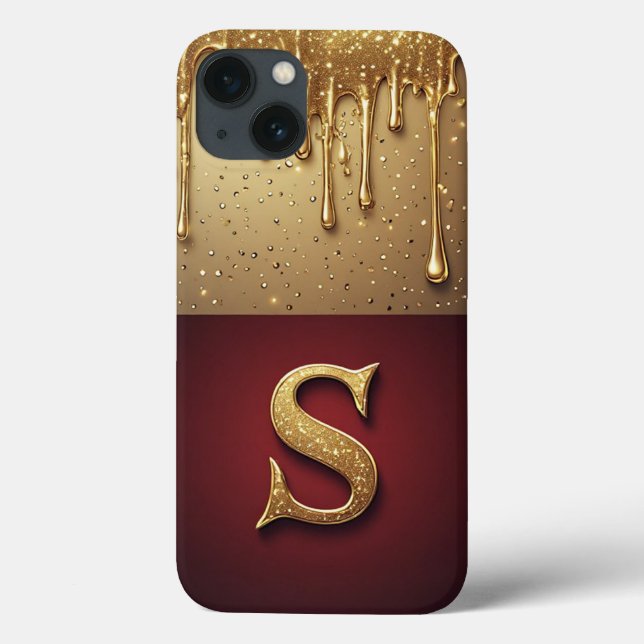 Coques Case-Mate iPhone 💎 Monogramme S personnalisé avec paillettes dorée (Verso)