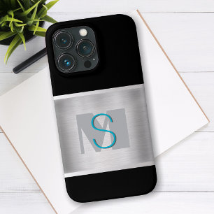 Case-Mate iPhone Case Monogramme sarcelle et gris, argent brossé, noir