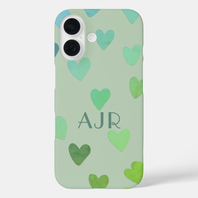 Coques Case-Mate iPhone Monogramme sauge menthe verte coeur rétro motif (Verso)