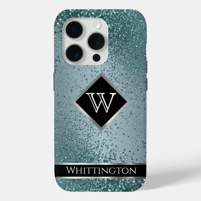 Coques Case-Mate iPhone Monogramme Scintillant Ombré - Bleu Cyan (Verso)