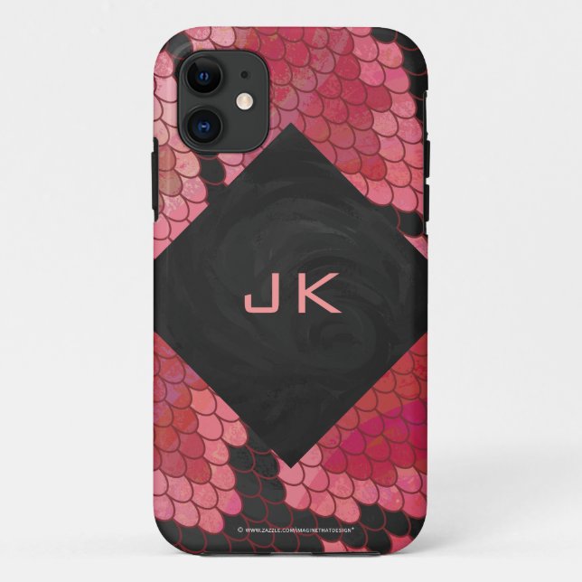 Coques Case-Mate iPhone Monogramme serpent noir et rouge imprimé (Dos)