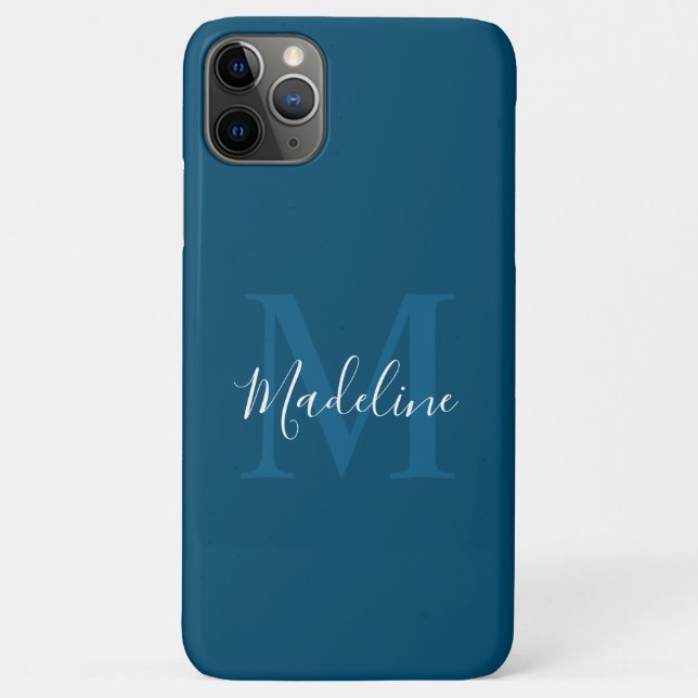 Coques Case-Mate iPhone Monogramme simple bleu marine Élégant Script (Dos)