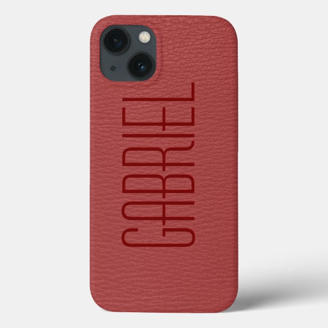 Coques Case-Mate iPhone Monogramme simple en cuir rouge Faux (Verso)