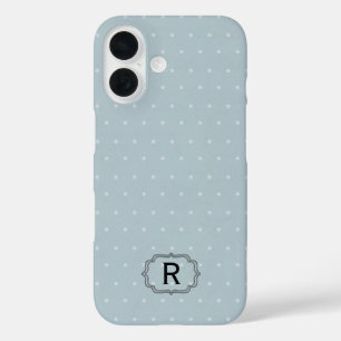 Coque Pour iPhone 16 Monogramme simple encadré sur fond bleu pâle à poi