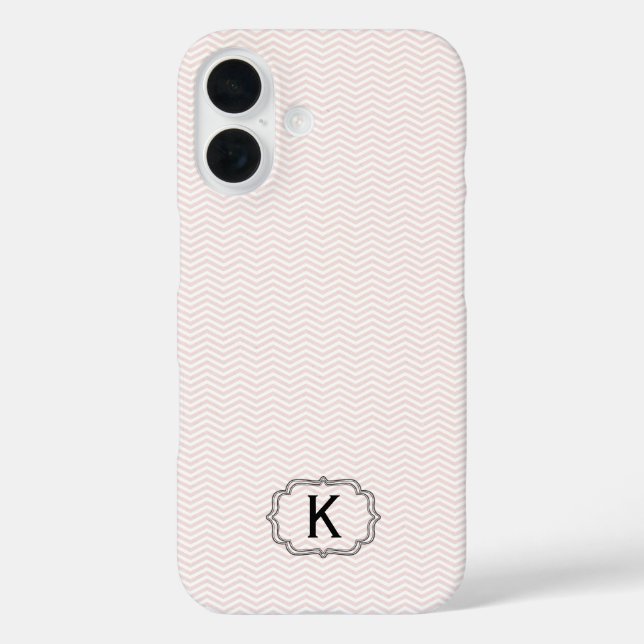 Coques Case-Mate iPhone Monogramme simple encadré sur rayures Chevron rose (Verso)