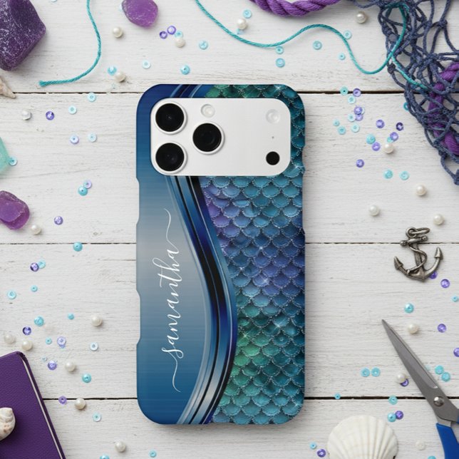 Coques Case-Mate iPhone Monogramme Sirène Échelle bleu marine violet (Créateur téléchargé)