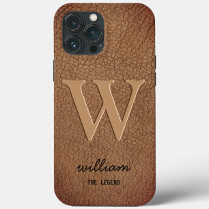 Case-Mate iPhone Case Monogramme stylisé or script nom marron cuir