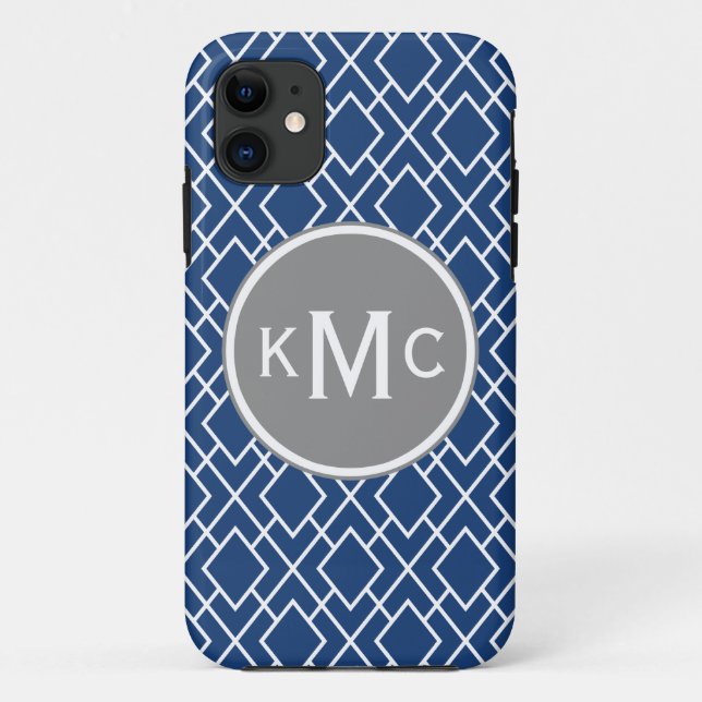Coques Case-Mate iPhone Monogramme Stylish Navy Motif Diamond bleu (Dos)