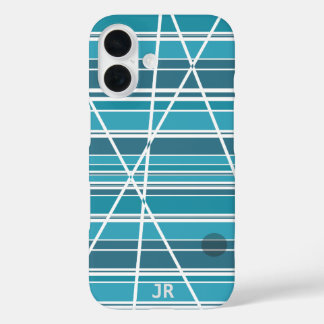 Coque Pour iPhone 16 Monogramme subtil Aqua et blanc Abstrait