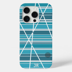 Coque Case-Mate iPhone Monogramme subtil Aqua et blanc Abstrait