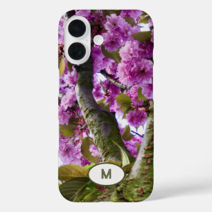 Coque Pour iPhone 16 Monogramme Summer Pink Blooming Tree Photo de l'Ét
