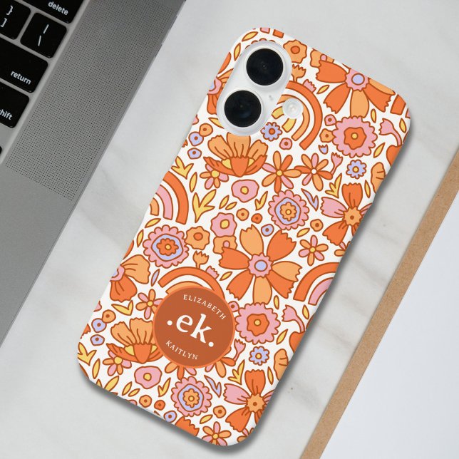 Coques Case-Mate iPhone Monogramme super Retro Orange Florals (Créateur téléchargé)