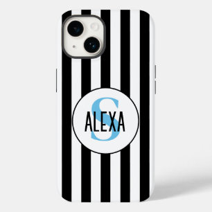 Coque Case-Mate iPhone Monogramme Sur Bandes Noires Et Blanches