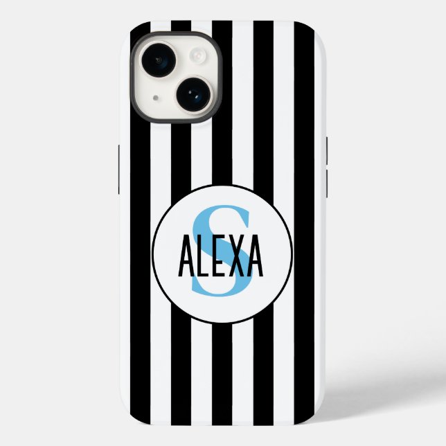 Coques Case-Mate iPhone Monogramme Sur Bandes Noires Et Blanches (Verso)
