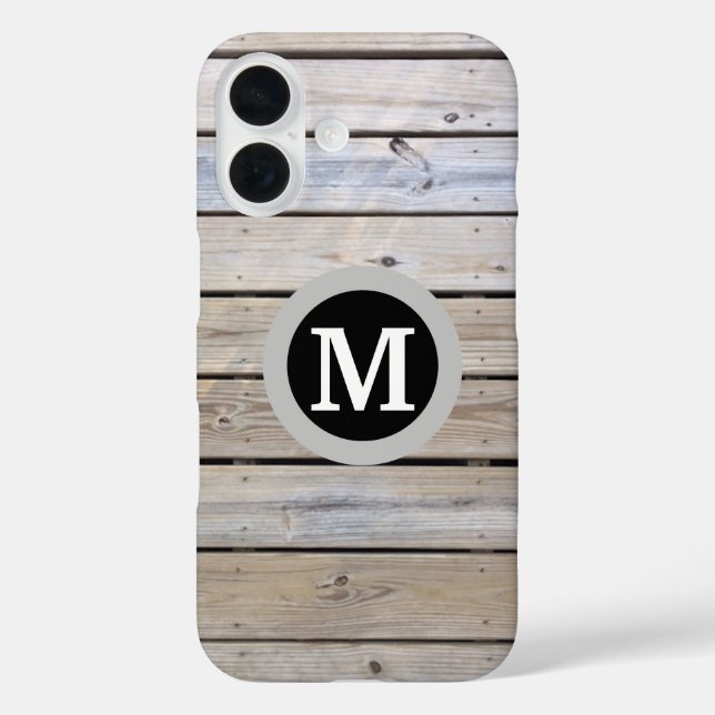 Coques Case-Mate iPhone Monogramme sur fond de bois de plage (Verso)