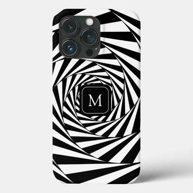 Coques Case-Mate iPhone Monogramme sur l'art abstrait des spirales en noir (Verso)
