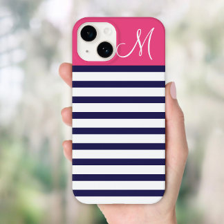 Etui iPhone Case-Mate Monogramme sur mesure bleu marine et rose Preppy
