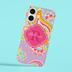 Coques iPhone 16 Monogramme sur mesure coloré de marguerite de Bohê