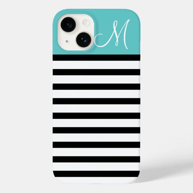 Coques Case-Mate iPhone Monogramme sur mesure de bandes Preppy noir et tur (Verso)