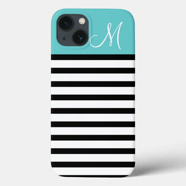 Coques Case-Mate iPhone Monogramme sur mesure de bandes Preppy noir et tur (Verso)