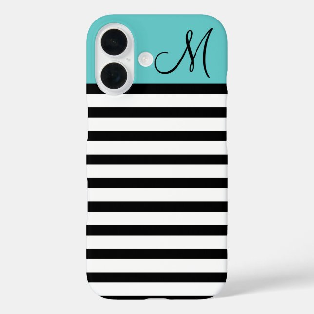 Coques Case-Mate iPhone Monogramme sur mesure de bandes Preppy noir et tur (Verso)