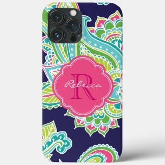iPhone 13 Pro Max Case Monogramme sur mesure de la marine Bohemian Paisle