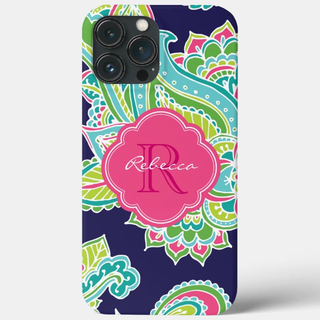 Coques Case-Mate iPhone Monogramme sur mesure de la marine Bohemian Paisle (Verso)