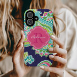 Coque Pour iPhone 16 Monogramme sur mesure de la marine Bohemian Paisle<br><div class="desc">Ajoutez une touche de charme boho à votre téléphone avec ce coque iphone cachemire coloré dessiné à la main. Doté d'un motif de cachemire artistique et complexe, ce coque apporte une ambiance dynamique et libre à votre style quotidien. Personnalisez-le avec votre nom ou vos initiales monographiques pour un look personnalisé...</div>