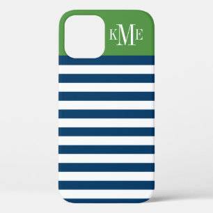 Coque iPhone 12 Monogramme sur mesure de la marine verte moderne