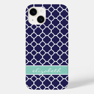 Coque Case-Mate iPhone Monogramme sur mesure de Quatrefoil bleu marine et