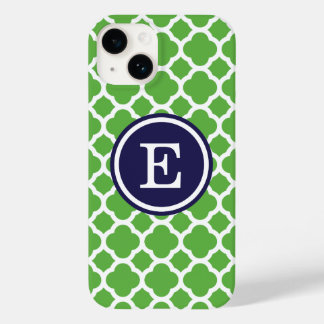 Coque Case-Mate iPhone Monogramme sur mesure de Quatrefoil vert et marine