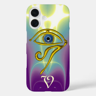 Coque Pour iPhone 16 MONOGRAMME TALISMAN BLEU Turquoise, Blanc violet
