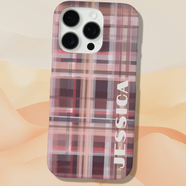Coques Case-Mate iPhone Monogramme Tartan Rouge Bourguignon Rose Pâle Rayu (Créateur téléchargé)