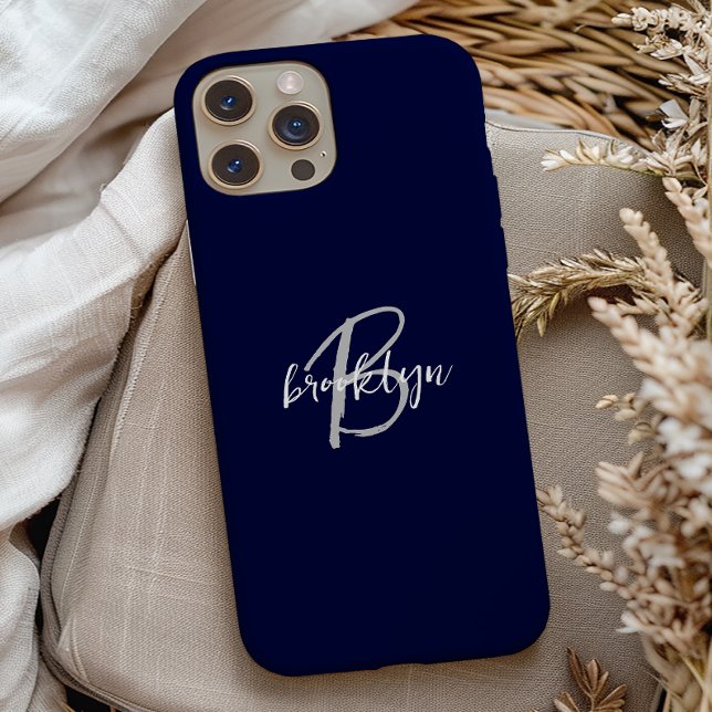 Coques Case-Mate iPhone Monogramme tendance bleu marine gris blanc  (Créateur téléchargé)