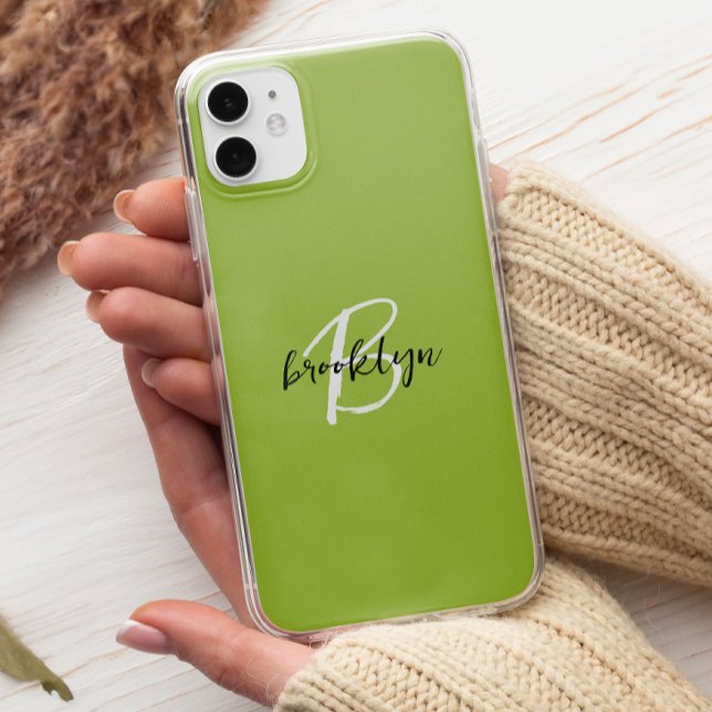 Coques Case-Mate iPhone Monogramme tendance vert citron noir blanc Script  (Créateur téléchargé)