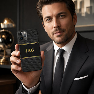 Case-Mate iPhone Case Monogramme Texturé Or Noir Élégant