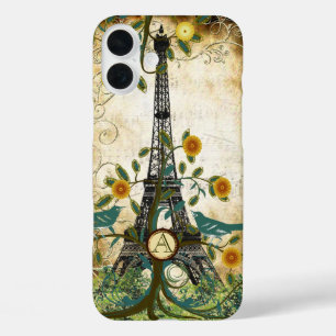 Coque Pour iPhone 16 Plus Monogramme Tour Eiffel oiseau vintage