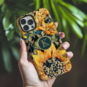 Coque iPhone 16 Pro Max Monogramme Tournesol Moderne Paillettes Personnali