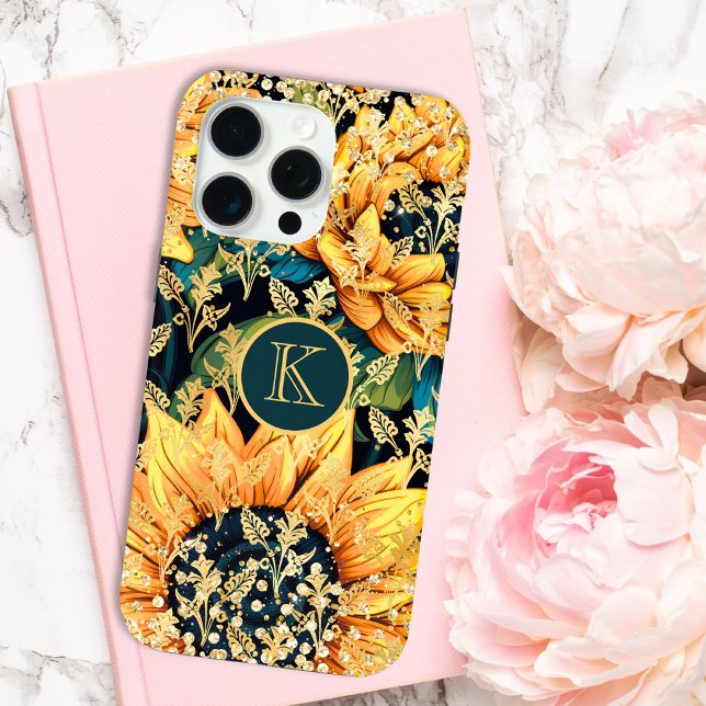 Coques Case-Mate iPhone Monogramme Tournesol Moderne Paillettes Personnali (Créateur téléchargé)