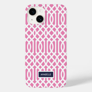 Coque Case-Mate iPhone Monogramme Treillis Navy et Rose
