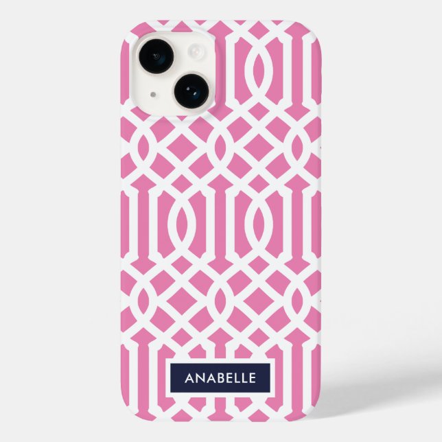 Coques Case-Mate iPhone Monogramme Treillis Navy et Rose (Verso)