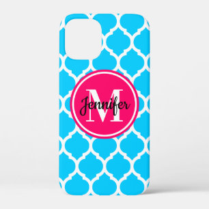 Case-Mate iPhone Case Monogramme Treillis Rose Chaud et Aqua Clair