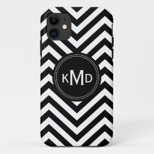 Coques Pour iPhone Monogramme trio classique noir blanc Chevron