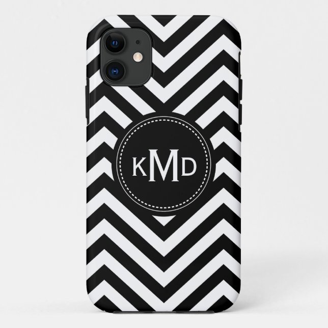Coques Case-Mate iPhone Monogramme trio classique noir blanc Chevron (Dos)