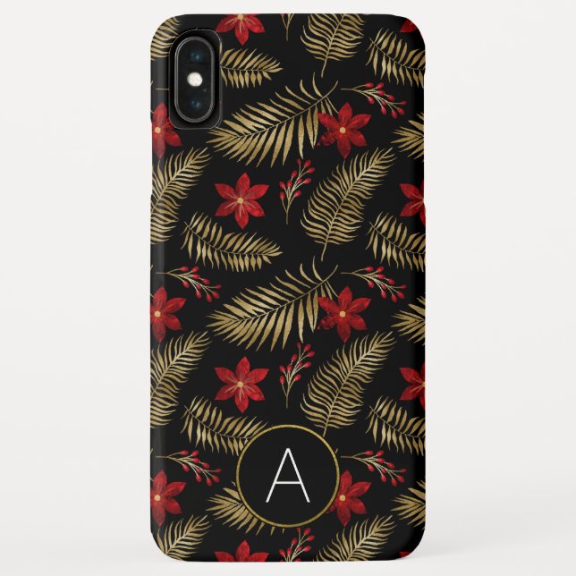 Coques Case-Mate iPhone Monogramme Tropical Black and Gold Feuilles (Dos)