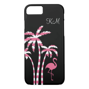 Coques Pour iPhone Monogramme tropical de Flamant rose