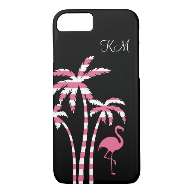 Coques Case-Mate iPhone Monogramme tropical de Flamant rose (Dos)