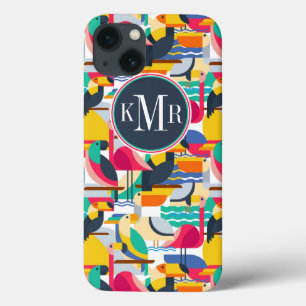 Coques Pour iPhone Monogramme tropical géométrique des oiseaux